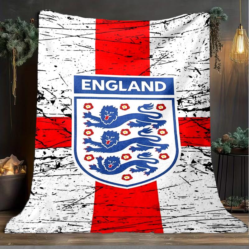 1PC England Football Crest Printed Soft Flannel Blanket Throw for Adult Bedroom Living Room Sofa Camping Travel Fan gifts Christmas Gifts