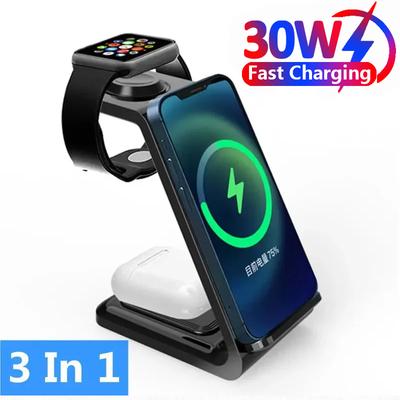 30W 3 v 1 Bezdrôtová nabíjačka Stojanová dokovacia stanica Pre iPhone 15 14 13 12 11 XS Hodinky 8 7 AirPods Indukčná rýchlonabíjacia stanica