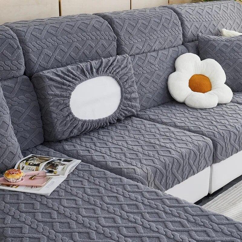 Żakardowe grube pokrowce na sofy luksusowe miękkie poszewki na poduszki na sofę elastyczna jednokolorowa Sofa narzuta na sofę salon w kształcie litery L nadający się do prania