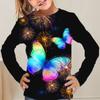 Spring and Autumn Round Neck Butterfly Pattern 3D Printed Top Fashionable Casual Long Sleeved Children's Girl T-shirts