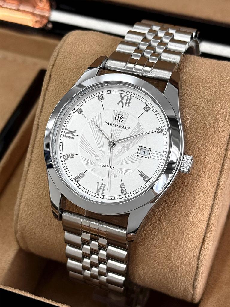 TOP Brand Men's Watch Business Calendar High quality Stainless Steel Watch Student Fashion Quartz Clock Watches Has Box