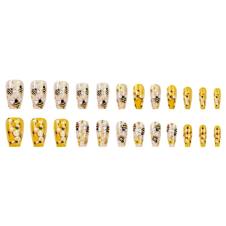 Spring Floarl Press On Nail Coffin False Nail with Flower Designs Stick On Nail Full Cover Artificial Nail for Women