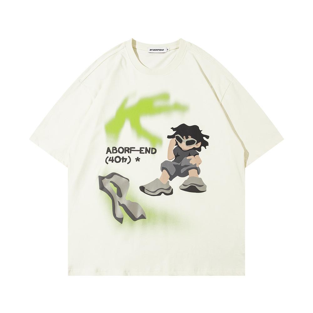 Tricou abstract cu desene animate imprimate, cu mânecă scurtă, top de bază lejer pentru băieți, tendință de vară, cămașă cu mânecă jumătate din bumbac pur european și american