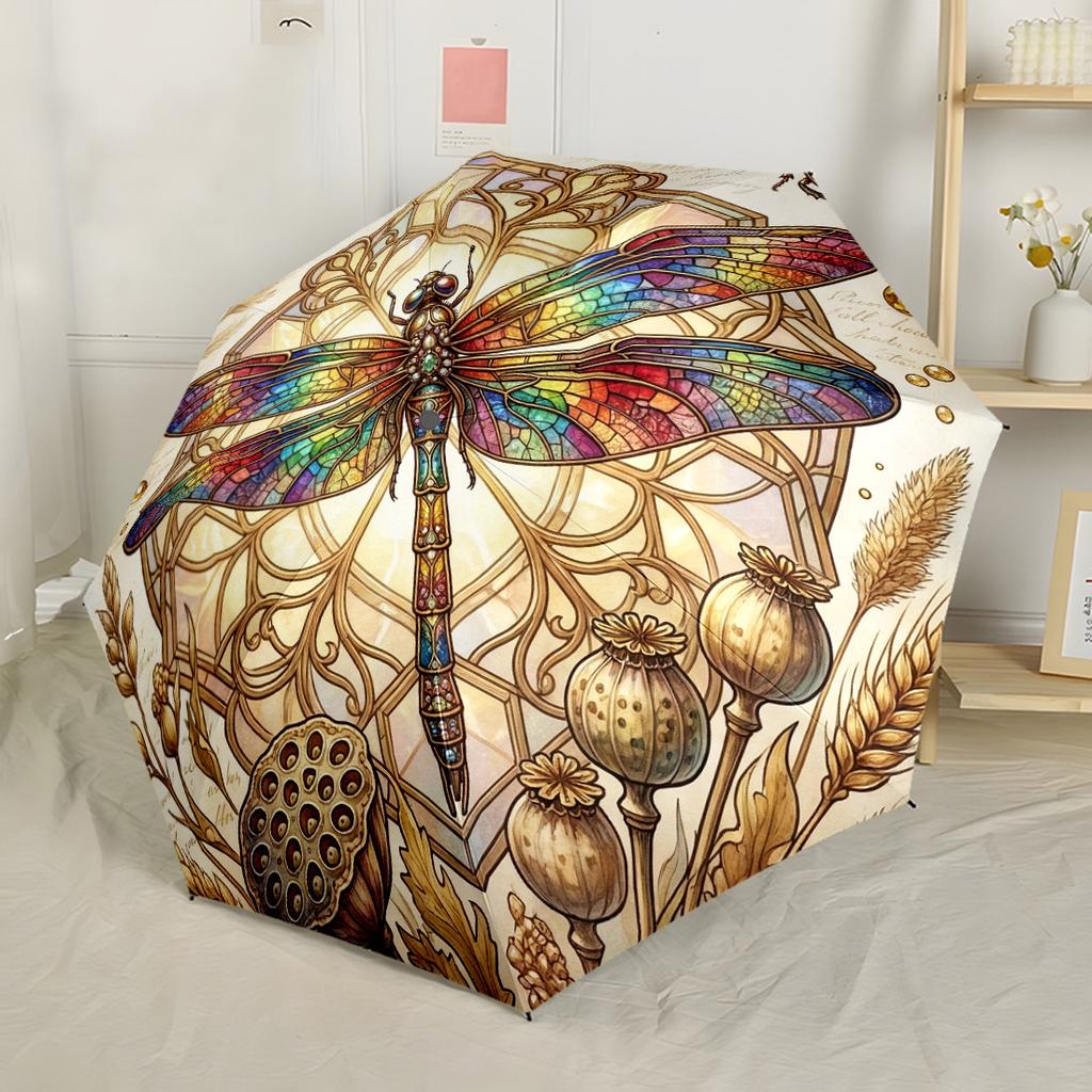 Art Nouveau Dragonfly Compact Travel Automatic Umbrella Compact & Durable 8-Rib Design Durable Plastic & Iron All-Season Travel