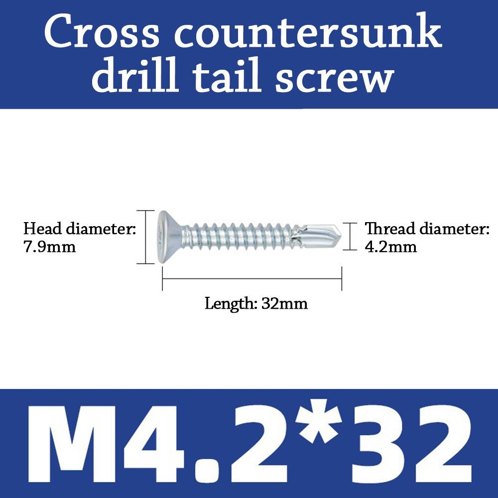 500g M4.2 Self-Drilling Screws Length 13-50mm Countersunk Head Self-Tapping Screws Quick Tapping Dovetail Wire Drilling Screw