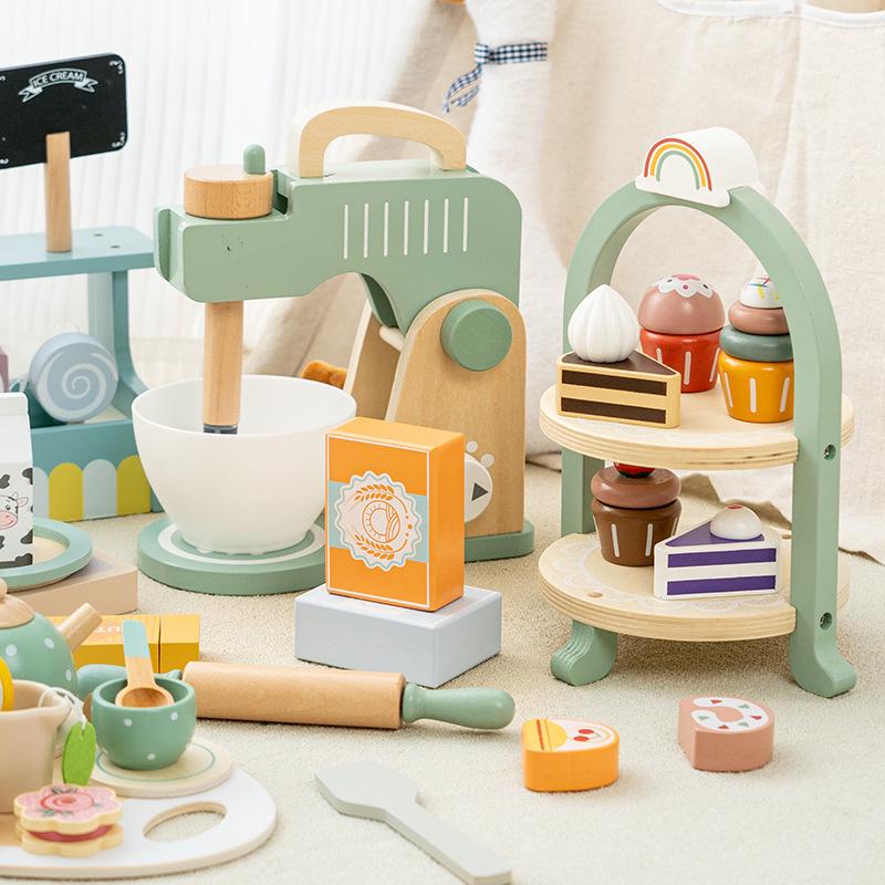 Kids' Wooden Coffee Maker & Mixer: Pretend Kitchen Playset for Early Learning & Role-Playing