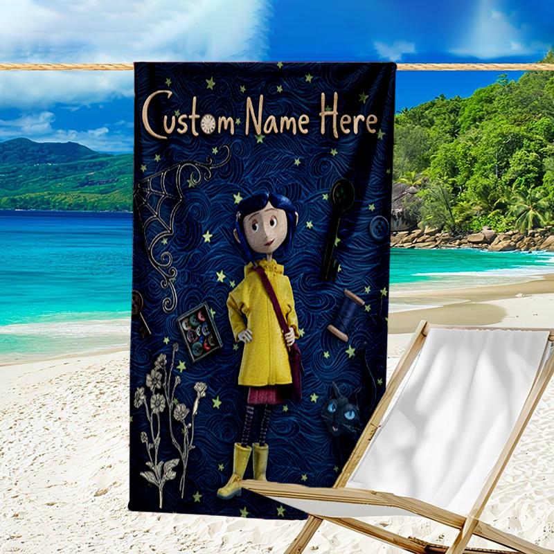 Custom Name Beach Towel Nighttime Adventure Doll Beach Towel, Soft Microfiber, Gift for Her/Him, Birthday, for Pool, Beach, Travel, Fan Gifts