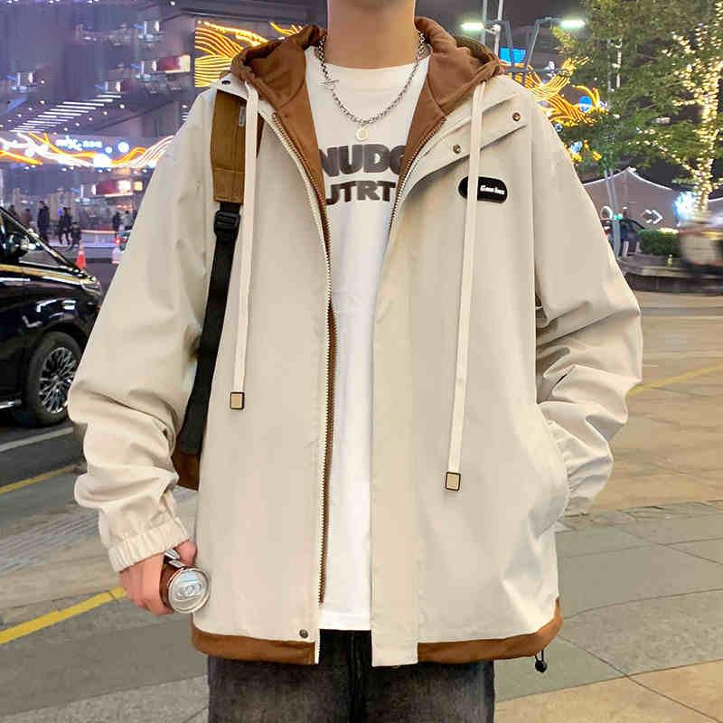 Fake Two-piece Hooded Jacket for Boys Spring and Autumn Casual Jacket Loose Work Clothes