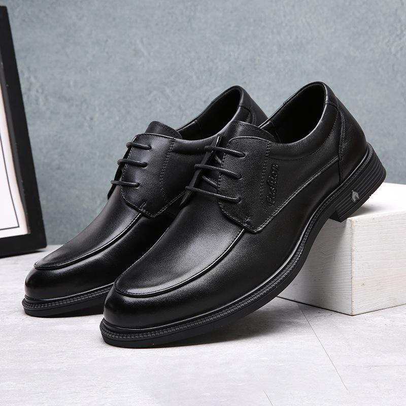 Autumn and winter models, first-layer cowhide men's business dress leather shoes, laces, first-layer pigskin insoles, daily office security shoes