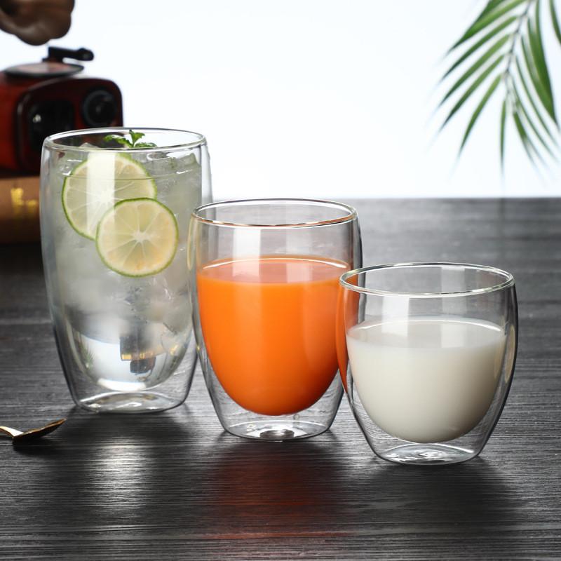 Tazza di vetro Tazza di vetro borosilicato ad alta resistenza a doppia parete Tazza di tè Latte Succo Vino Caffè Acqua Tazza Bar Drinkware Regalo