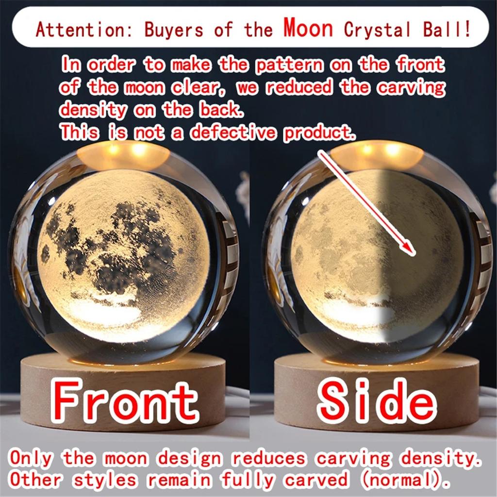 Children'sBirthdayGiftToy 5cmUnique 3D Crystal Ball Night Light LED Desk Lamp Bedside Night Light GalaxyLight Saturn Planet Moon