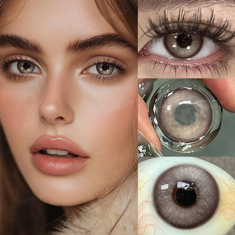 FreshLady 1 Çift 2 Adet 14.20mm Yıllık Renkli Kontakt Lens, Günlük Kullanım ve Göz Makyajı İçin Yumuşak Rahat, Kahverengi/Mavi/Mor/Yeşil