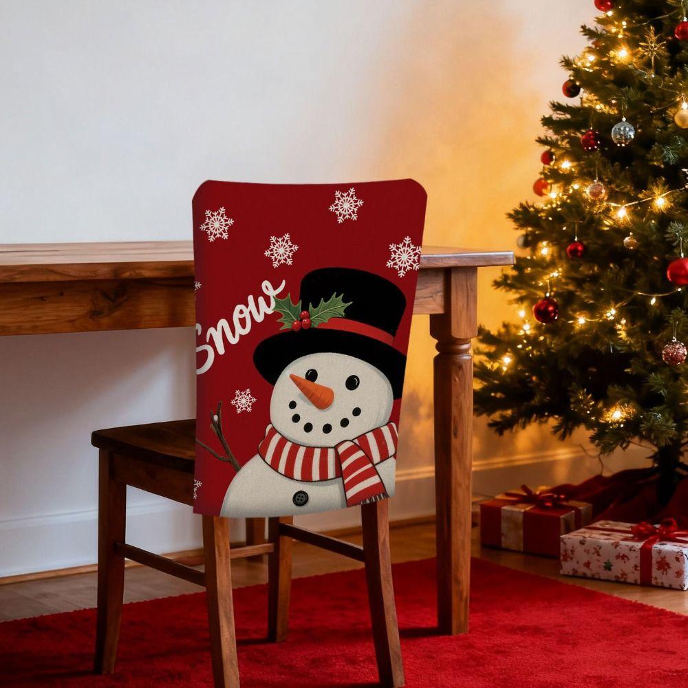 Square Removable Christmas Chair Cover Cartoon Snowmen Xmas Dinner Chair Seat Cover Stretch Santa Claus Seat Protector Kitchen