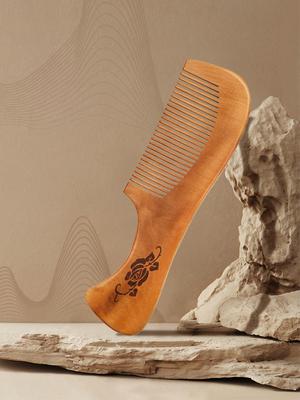 Peine de madera de melocotón natural, peine antiestático de dientes anchos, peine para masaje de cabeza, peine para el cuidado del cabello, peine desenredante portátil