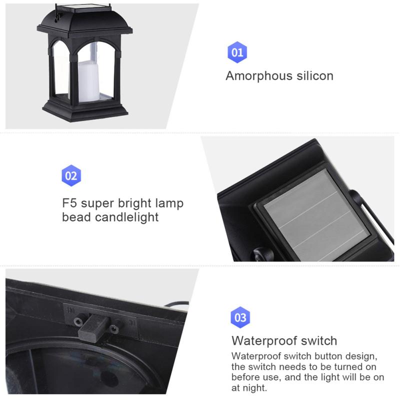 Retro Led Solar Candle Lights With Handle Ip44 Waterproof Outdoor Garden Hanging Decorative Table