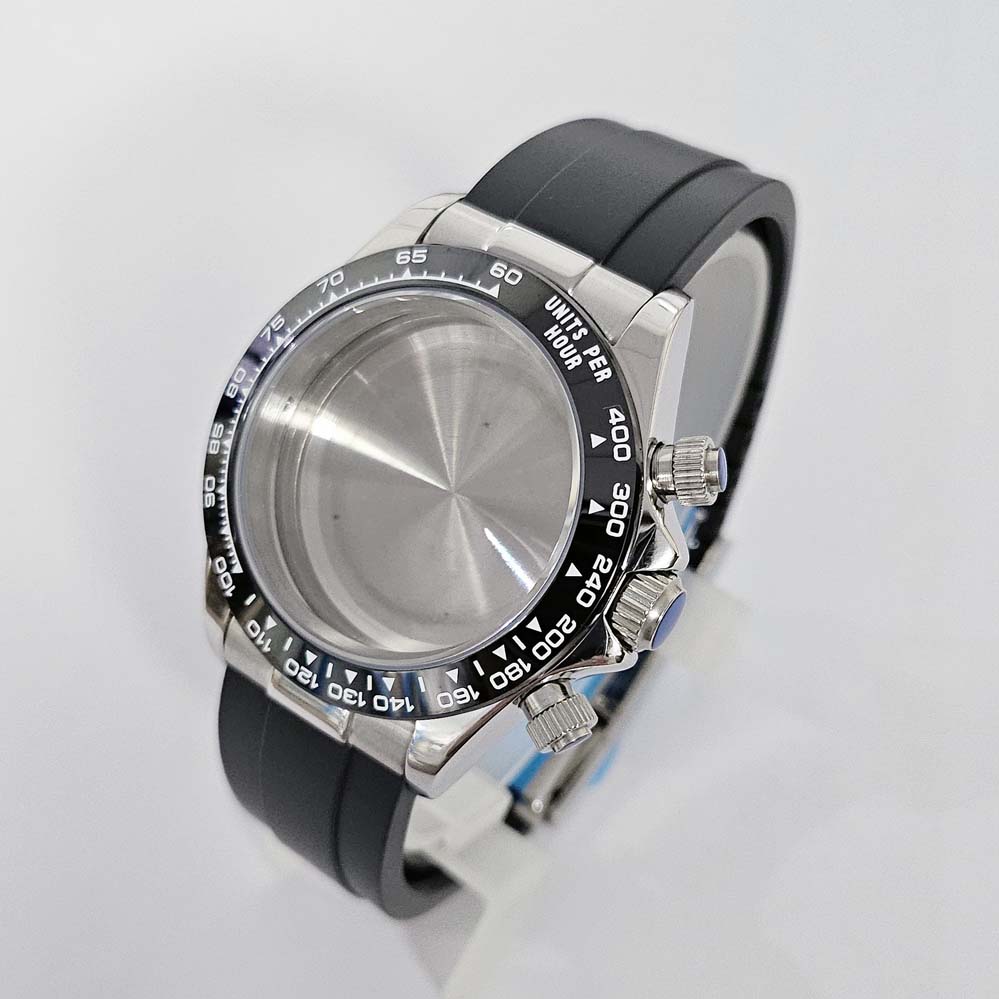 39mm Steel Color Watch Case Stainless Steel Sapphire Glass Silicone Strap Watches Accessories For Quartz VK63 Movement