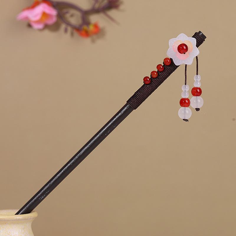 Vintage Tassel Wooden Hairpin for Women - Imitation Ebony Hanfu Accessory, Ancient Style Costume Hairpin