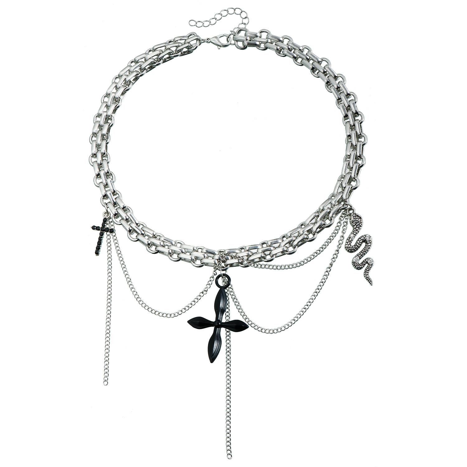 

Аксессуары Тяжелый металл Серпантин Подвеска Ключица Цепочка Темный Крест Spice Girl Ветер Ожерелье Женское