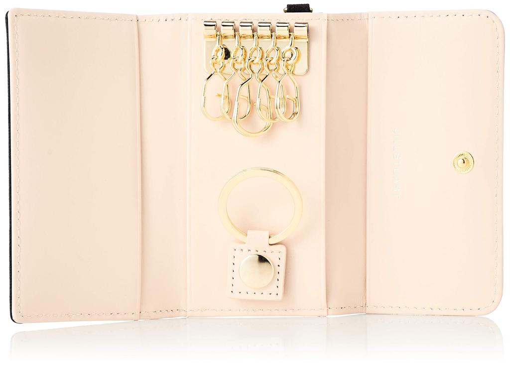 Jill Stuart Eternal Embossed Cowhide Key Case Ring Brooch with Diamond Charm & 5 Hooks Genuine Leather Wallet Accessory Japan