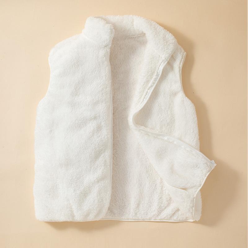 Women's Long Velvet Fce Vest Warm Faionable Svel Coral Velvet Jaet Zipper Closure Regular Length Pure Color