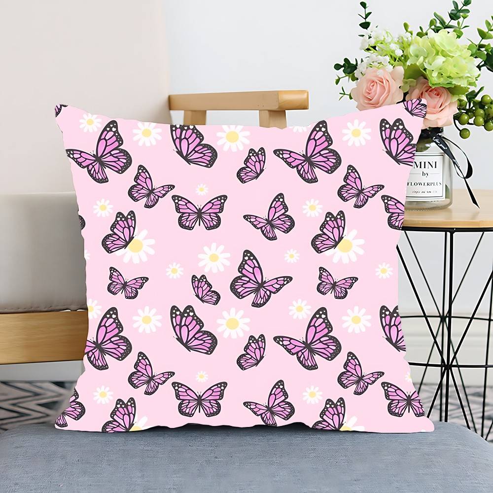 Flower Butterfly Pattern Pillow Case Cushion Cover Polyester Pillowcase Decorative Sofa Cushion Pillowcase Home Decor