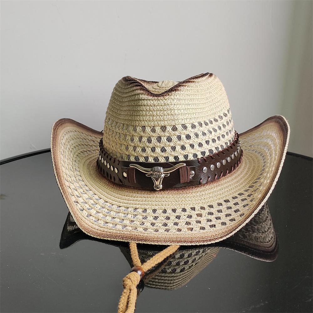 Holllow Cowboy Straw Hat Women Men Summer Handmade Vintage Hollow Western Brim Sun Protection Fisherman Mountaineering Bohemian