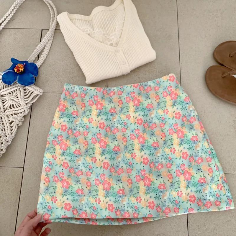 

Women s Summer Mint Floral Print High Waist Mini Mini S