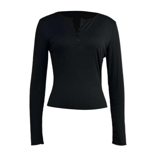 Ženy Podzim Jaro Top O Neck Knoflík Dlouhý rukáv Slim Fit Pulovr Nit Jednobarevné Měkké Prodyšné Elastické Jednoduchý styl Dámská tričko halenka