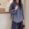 Women's Blue Plaid Cotton Linen Long Sleeve Shirt Jacket - Spring Collection