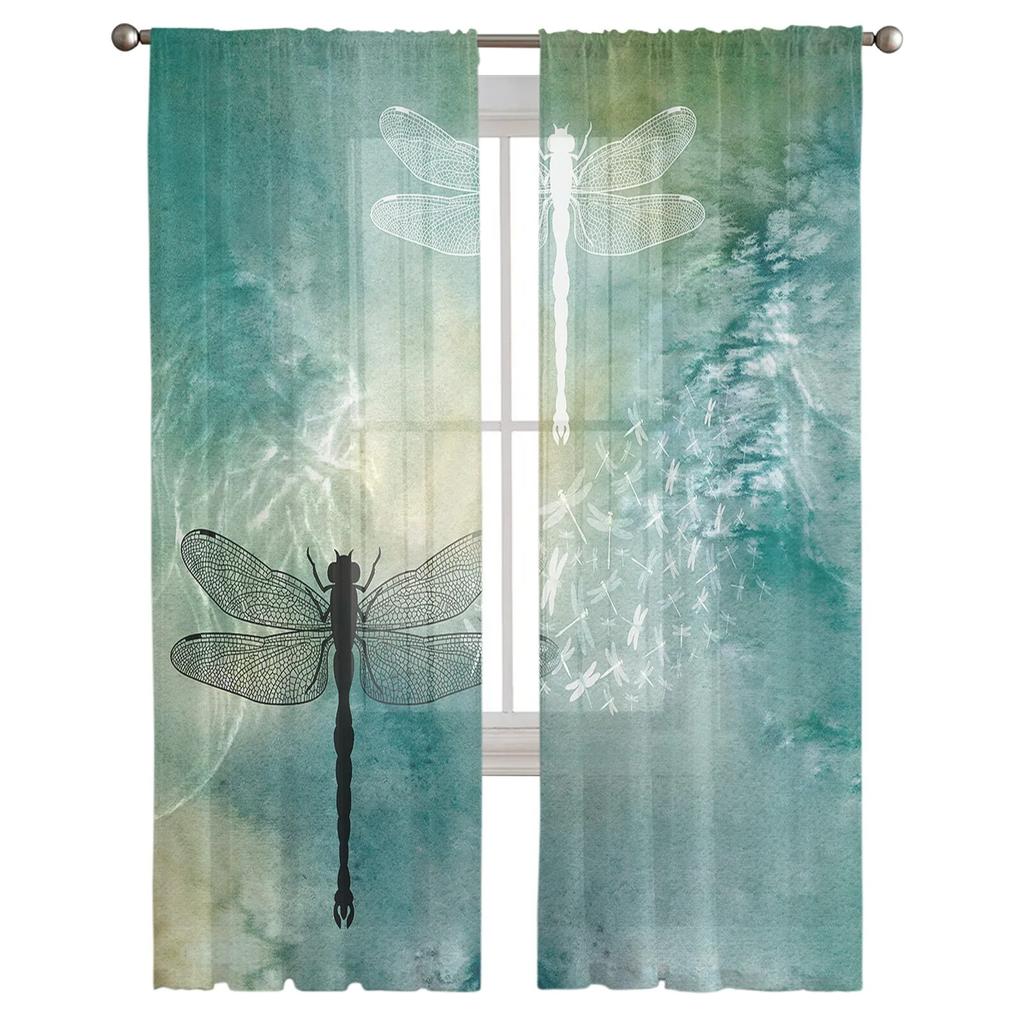 Libelle Punkte Farbverlauf Tüll Vorhänge für Wohnzimmer Sheer Vorhang für Schlafzimmer Fenster Jalousien Voile Vorhänge