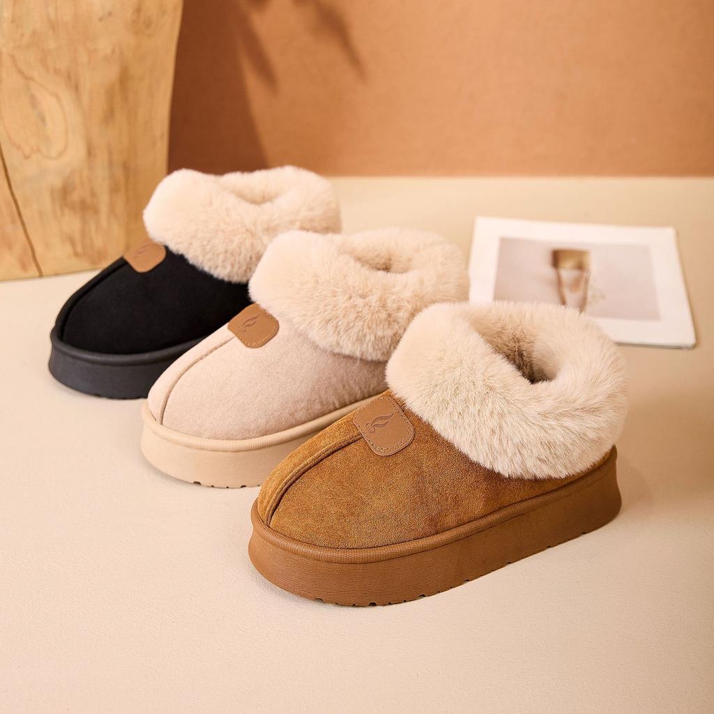 Autumn and winter velvet warm home cotton shoes thick-soled non-slip wool mouth wear cotton slippers