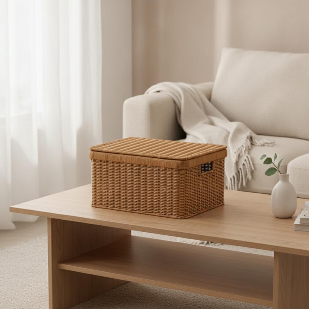 Storage Basket with Lid Decorative Storage Box with Lid Woven Box Portable Sturdy for Closet, Bedroom