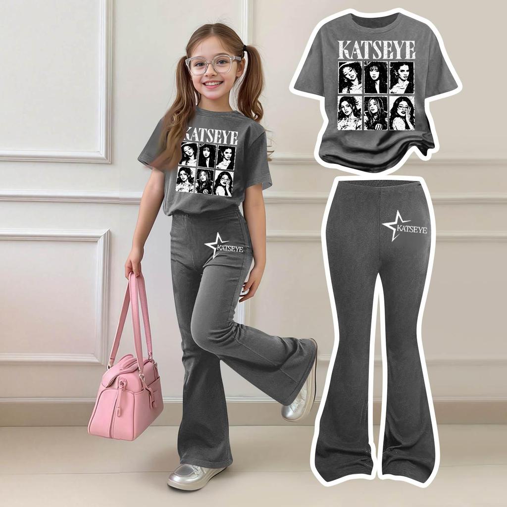 Girls Casual Short Sleeve Printed Outfit Set for Daily Summer Wear
