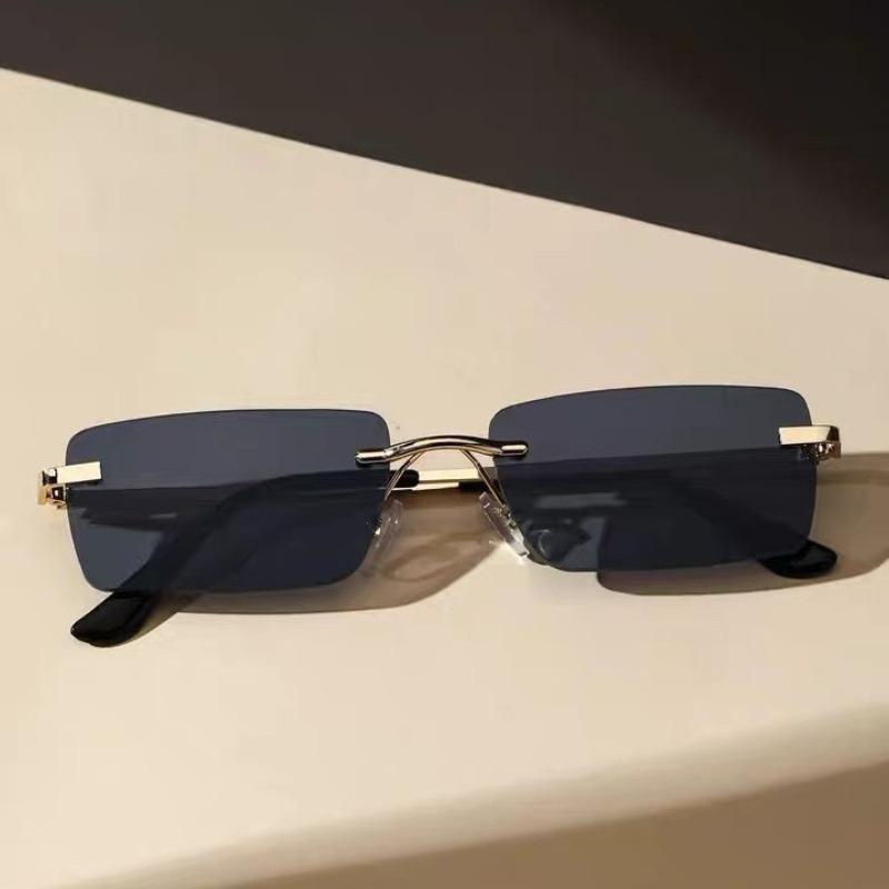 1Pc Men's Fashion Glasses New Metal Frameless Elegant Retro Versatile Trendy Suitable for Daily Use Vacation Outdoor Sun Protect