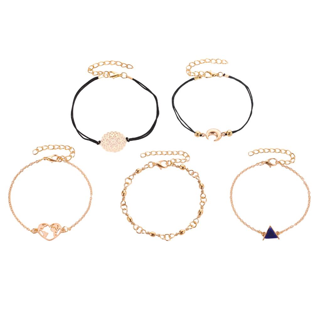 5pcs/set Bracelet Alloy Vintage Bangle Woman Party Hand Chain Woman Decoration Jewelry Accessory