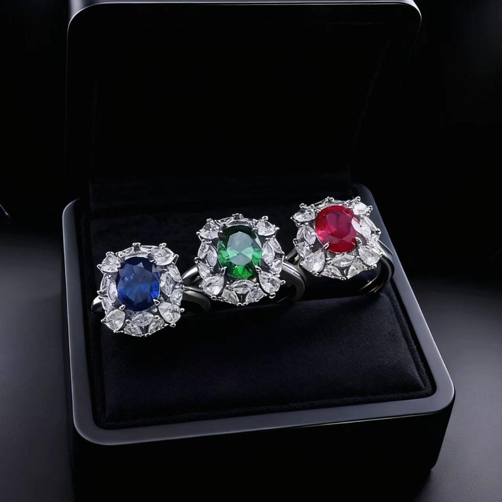 Premium Bright Treasure Jewelry Ruby Ring Women'S Light Luxury Premium Sense Opening Design Luxury Sapphire Ring