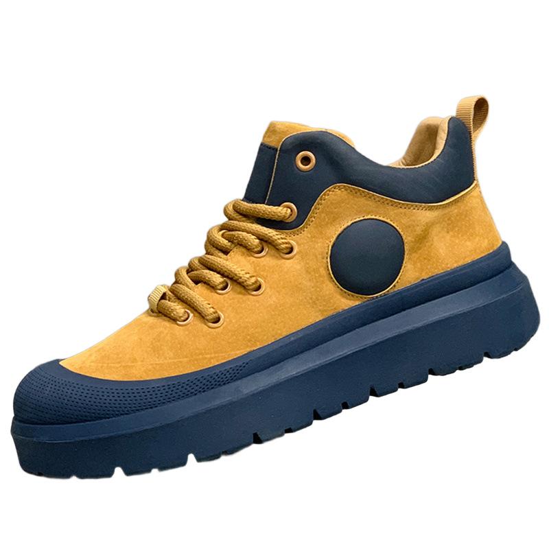 Autumn and winter new leather high-top casual shoes single-lining shoes thick-soled heightening Martin short boots