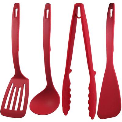 Nagao Kitchen Utensil Set and Made In Japan Tsubame-Sanjo (4 Pieces) Spatula, Ladle, Tongs, Spatula, Red,
