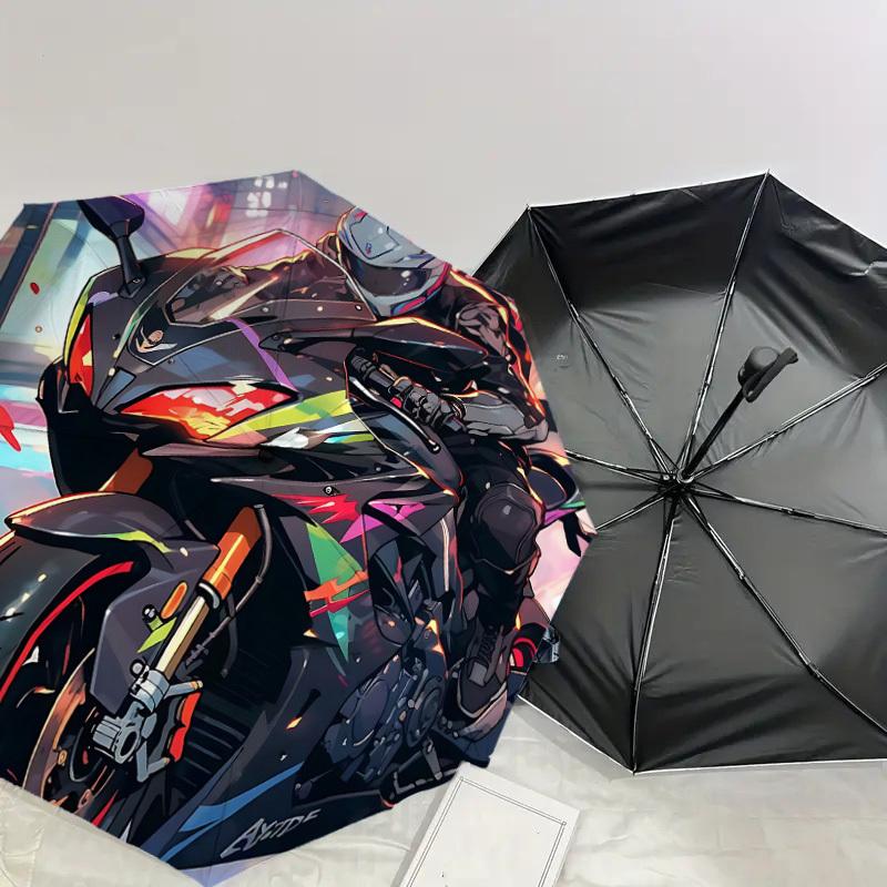 1PC Motorcycle Rider Umbrella-8-Rib Reinforced, Automatic Open, Lightweight & Durable, Cute Fashion Accessory for Outdoor, Beach, or Casual Use, Beach
