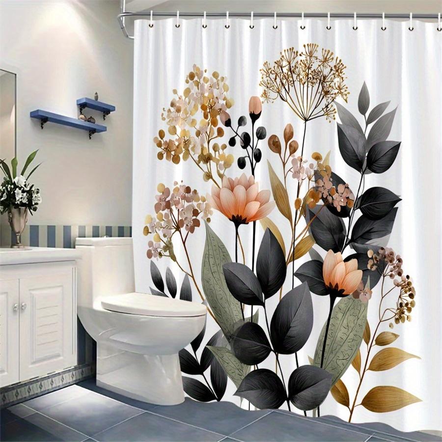 1pc Lotus Botanical Shower Curtain - Elegant nature-inspired design with soft beige accents, polyester fabric, machine washable