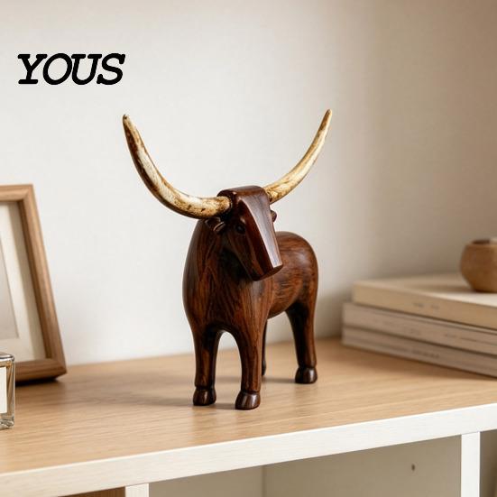 Artistic Resin Bull Statue Vintage Longhorn Sculpture, Rustic Farmhouse Animal Figurine, Western Style Country Table Centerpiece Decorative for Shelf
