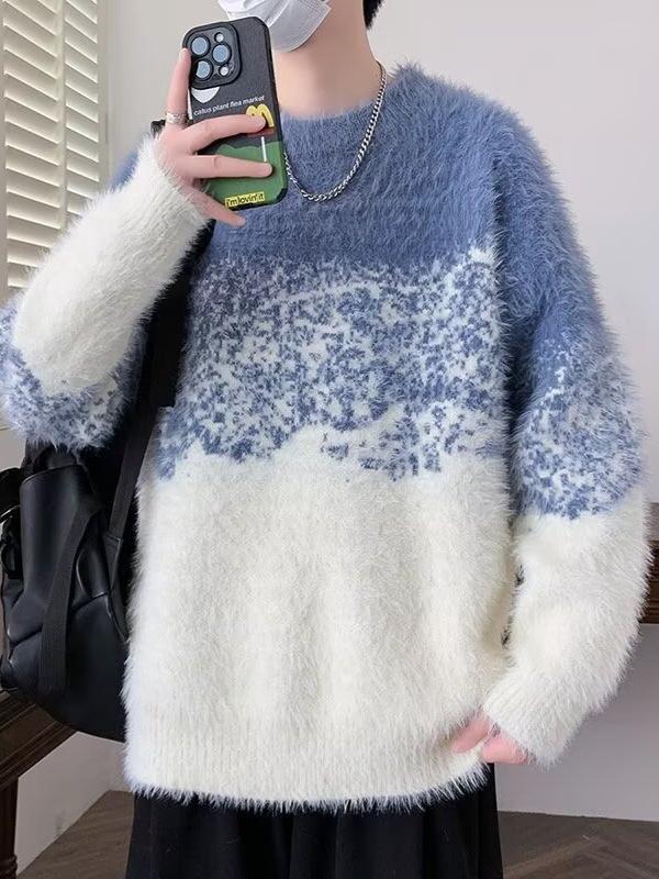 Men's Warm Gradient Mink Velvet Sweater - Half-High Collar, Casual Versatile Knitwear for Autumn/Winter