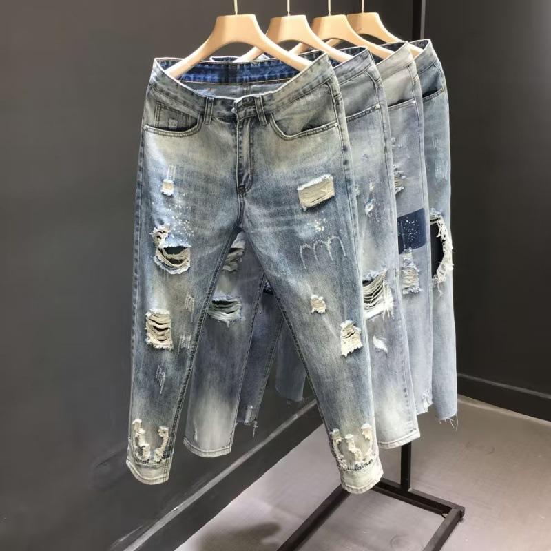Μόδα Ανδρικό Casual Τζιν Φθαρμένο Σκισμένο Σχεδιαστής Boyfriend Άνοιξη Φθινόπωρο Τζιν Στενό Παντελόνι Πλήρους Μήκους