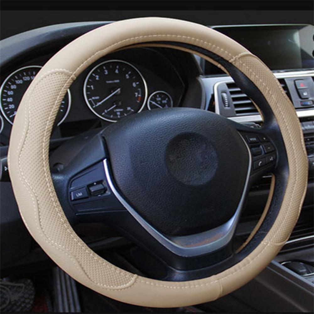 Langlebige PU-Leder Auto Lenkradabdeckung Zierleiste Rutschfester Schutz 37cm-38cm