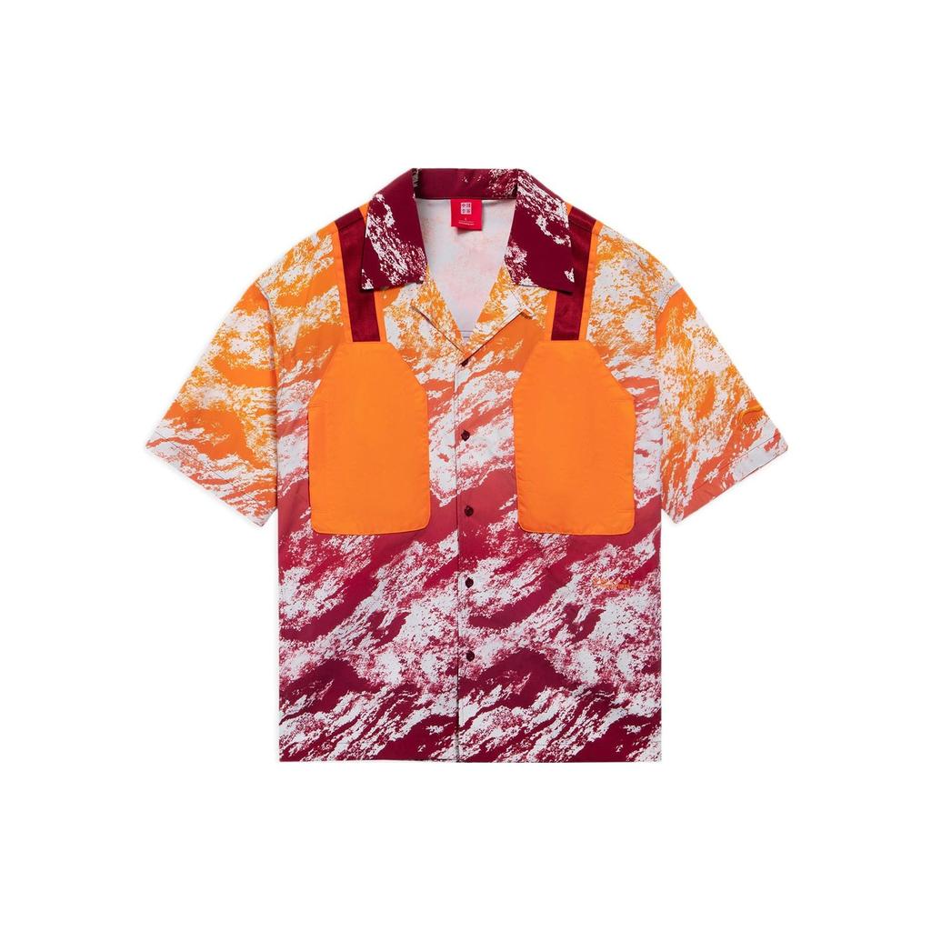Li Ning China Li Ning Hemden Herren Dichtes Burgunderrot Allover-Print Kragen Mittleres Hemd ASHS035-2
