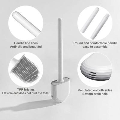 Black Silicone Toilet Brush 360 Flexible Head Wall Mounted Quick Dry Holder Long Handle Deep Cleaning Small Bathrooms Anti Bacte