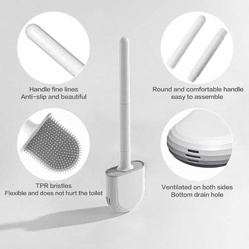 Black Silicone Toilet Brush 360 Flexible Head Wall Mounted Quick Dry Holder Long Handle Deep Cleaning Small Bathrooms Anti Bacte