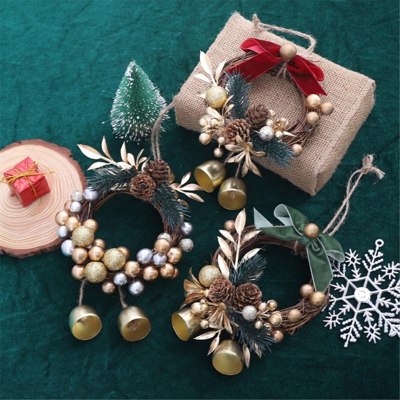 Hanging Wreath With Bells Pinecones Decorative Durable Holiday Decoration Christmas Scene