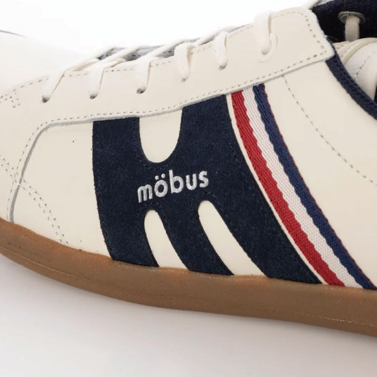 Mobus Men's Leather Sneakers, Genuine Leather, Sports, Casual, Walking Shoes, Current Model MOSEL (CREAM/NAVY, Measurement 25 Points, 0 Centimeters)
