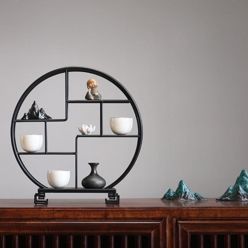 Modern Luxury Iron Display Shelf - Desktop Curio Cabinet Tea Ceremony Organizer, Chinese Style Decorative Shelf for Living Room